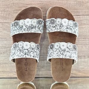 BED/STU Roan Sandals Size 7.5 White Multi Beaded Jury Slides Boho Vacation